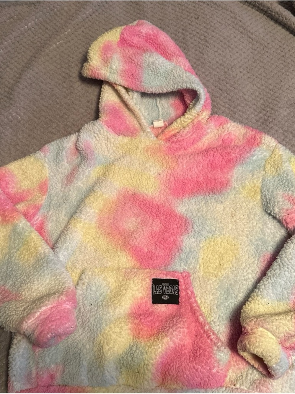 SHEIN Pastel Tie-Dye Sherpa Hoodie - Pink, Yellow, Blue